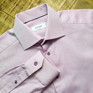 ETON Contemporary Fit Shirt Men's Size 39 15 1/2 Pink‎ White Microcheck Business